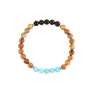 Ocelový náramek s minerálními kameny achát, jaspis, tyrkys