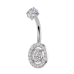Ocelový piercing do pupíku se zirkony