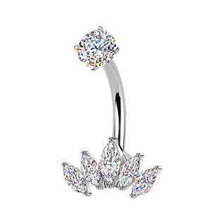 Ocelový piercing do pupíku se zirkony