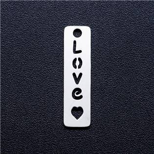 Ocelový přívěšek -  destička s textem LOVE + srdce