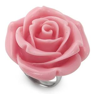 Ocelový prsten - růže světle růžová