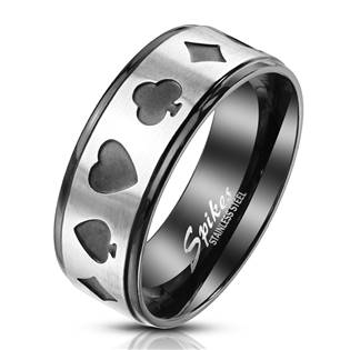 Ocelový prsten karetní motivy