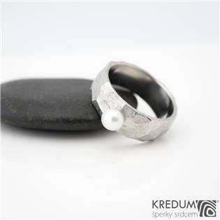 Ocelový prsten Klask BG s perlou, vel. 47
