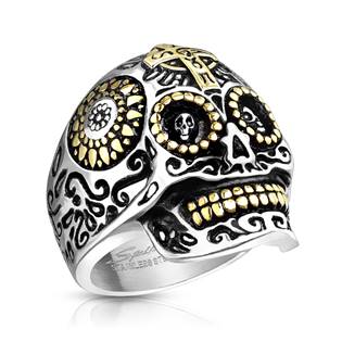 Ocelový prsten lebka s ornamenty