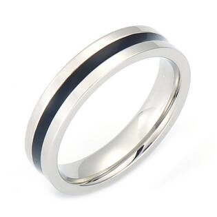 Ocelový prsten s černým pruhem, vel. 49