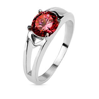 Ocelový prsten s červeným zirkonem, vel. 52