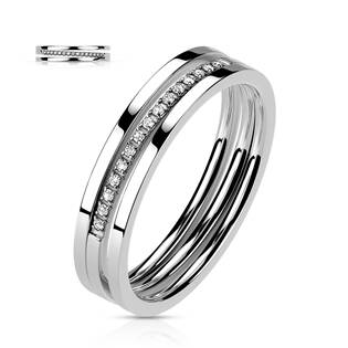 Ocelový prsten s čirými zirkony
