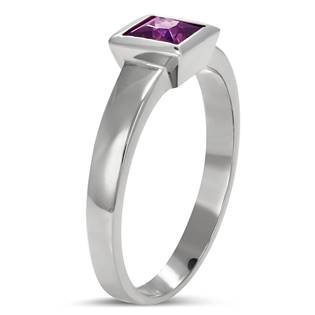 Ocelový prsten s fialovým zirkonem