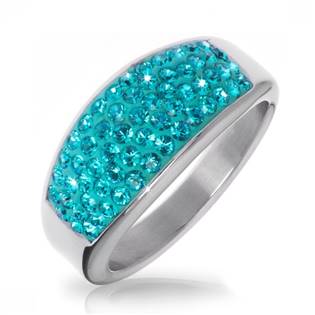 Ocelový prsten s krystaly Crystals from Swarovski® BLUE ZIRCON