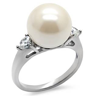Ocelový prsten s perlou a zirkony