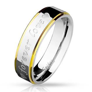 Ocelový prsten s textem "Forever Love"