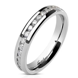 Ocelový prsten se zirkony, šíře 4 mm, vel. 57,5