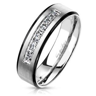 Ocelový prsten se zirkony, šíře 6 mm, vel. 52