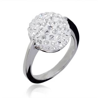 Ocelový prsten zdobený čirými krystaly, vel. 52