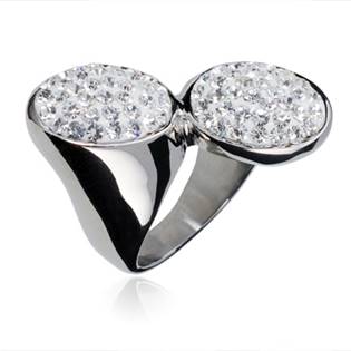Ocelový prsten zdobený čirými krystaly, vel. 54