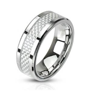 Ocelový prsten zdobený karbonem, šíře 6 mm