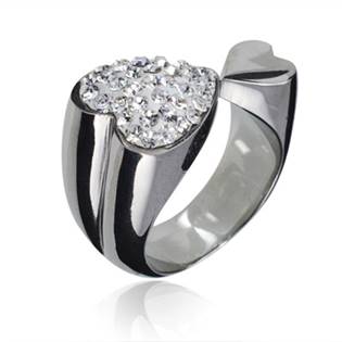 Ocelový prsten zdobený krystaly, vel. 56