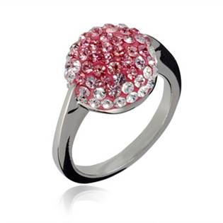 Ocelový prsten zdobený růžovými krystaly, vel. 55