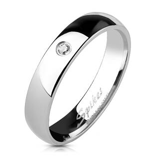 Ocelový prsten zirkon, šíře 4 mm, vel. 48