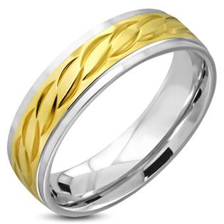 Ocelový prsten zlacený, šíře 6 mm