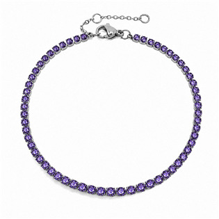Ocelový štrasový tenisový náramek AMETHYST
