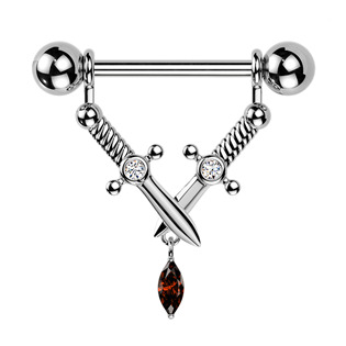Ozdobný piercing do bradavky s dýkami