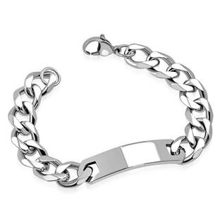 Pánský ocelový náramek s destičkou, délka 22 cm