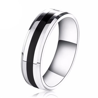 Pánský ocelový prsten s černým pruhem, vel. 62