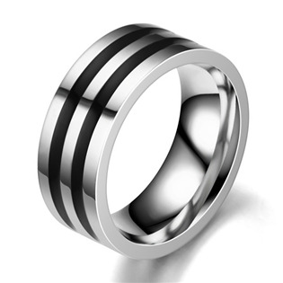 Pánský ocelový prsten s černými pruhy, vel. 62