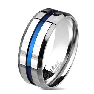 Pánský ocelový prsten s modrým pruhem