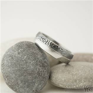 Pánský snubní prsten damasteel ocel - PRIMA duo s linkou