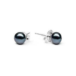 Perlové náušnice – černé přírodní perly 5,5-6 mm