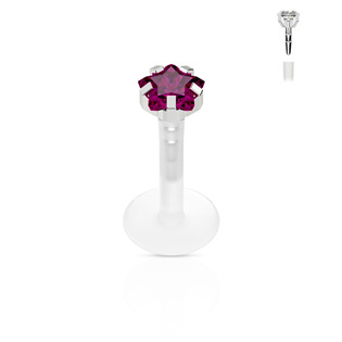 Piercing do brady - labreta hvězda 1,2x6mm, fialový zirkon 3 mm