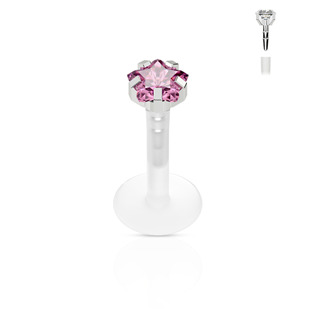 Piercing do brady - labreta hvězda 1,2x6mm, růžový zirkon 3 mm
