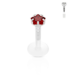 Piercing do brady - labreta hvězda 1,2x8mm, červený zirkon 3 mm