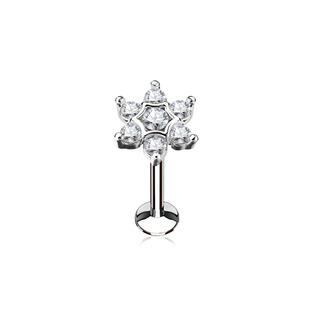 Piercing do brady - labreta kytička, čirý kamínky, 1,2 x 8 mm