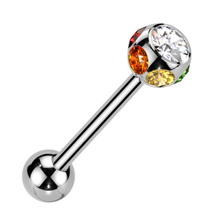 Piercing do jazyku - kulička s barevnými kamínky