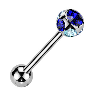 Piercing do jazyku - kulička s modrými zirkony