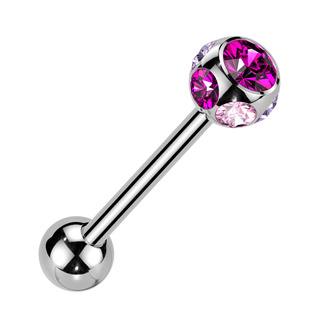 Piercing do jazyku - kulička s růžovými zirkony