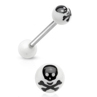 Piercing do jazyku - lebka, bílá barva