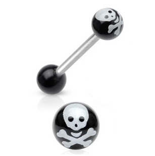 Piercing do jazyku - lebka, černá barva
