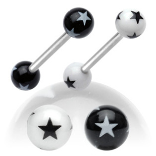 Piercing do jazyku s hvězdami, barva bílá