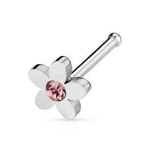 Piercing do nosu kytička s růžovým kamínkem