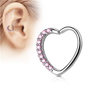 Piercing do nosu/ucha srdce, růžové kamínky