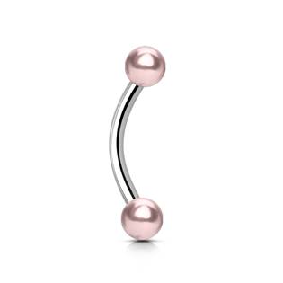 Piercing do obočí - perličky růžové, 1,2 x 10 mm, kuličky 4 mm