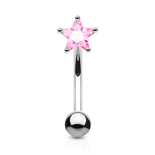 Piercing do obočí - zirkon, růžová barva