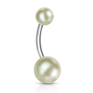 Piercing do pupíku - perličky, krémová barva