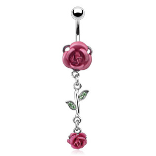 Piercing do pupíku - růžička, barva růžová
