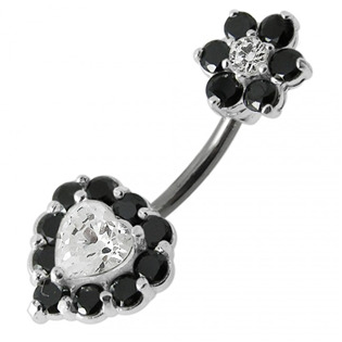 Piercing do pupíku, černé zirkony