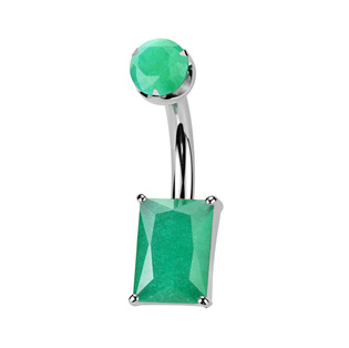 Piercing do pupíku obdélník - TITAN, Green Onyx